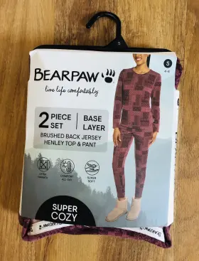 Bearpaw 191153899921 Nwt Women Base Layer Super Cozy 2 Piece Set Color Crushed Berry Sz Small