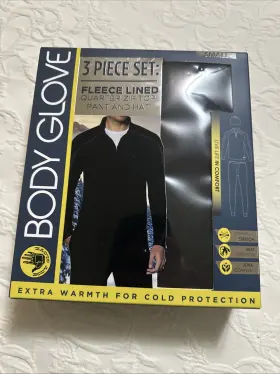 Body Glove 810081213042 New 3 Piece Mens Base Layer Quater Zip Top And Pant Black S