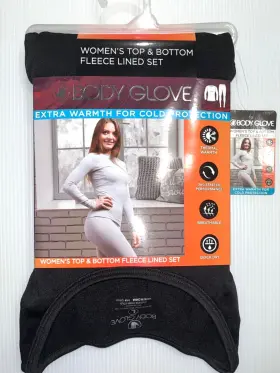 Body Glove 812335035127 New Fleece Lined 2 Pc Set Women L Black Top Bottom Free Priority
