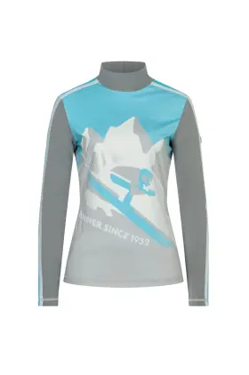 5157-5952-009 Bogner Trisha Base Layer Top For Skiing And Snowboarding Gray Blue White Womens S