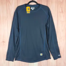 Carhartt 061492036441 Force Midweight Base Layer Thermal Top Mens Large Navy Blue Waffle Knit