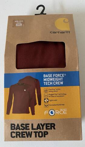 Carhartt Mbl104 Mens Nwt Size 2xlbrick Red Base Force Midweight Tech Crew Fast Dry
