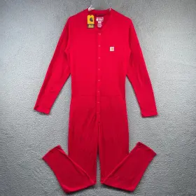 Um0130-m Carhartt Union Suit Mens Large Red Waffle Thermal Base Layer Snap Up Um0130m New
