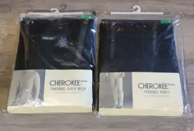 Cherokee 091641105001 Nip Mens Waffle Thermal Underwear Top And Bottom Medium Black Crew Neck