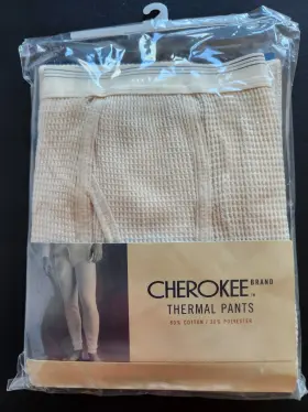 Cherokee 091641105056 Vtg Mens Large Base Layer Thermal Pants Natural Cotton Poly 42-44