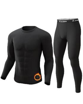 Cl Convallaria C1104z-1 Mens Thermal Long Johns Set Fleece Lined Cold Weather Black Small