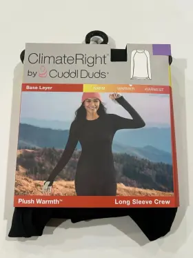 W2116 Climate Control By Cuddle Duds 809709497681 Right Plush Warmth Ls Crew Top Black Sz L Nwt