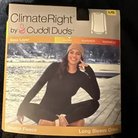 Climate Right 769137735765 New By Cuddl Duds Base Layer Stretch Fleece Ls Black Crew Top L