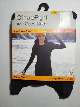 Climateright By Cuddl Duds 053462 Plush Warmth Thermal Stretch Base Layer Top L/g Black