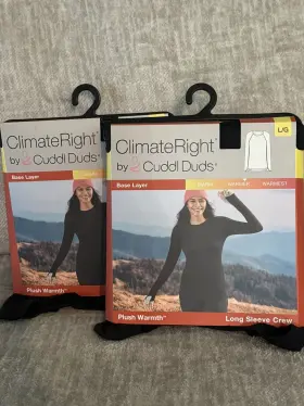 Climateright By Cuddl Duds 197117501978 2 New Plush Warmth Long Sleeve Crew Size Large Black