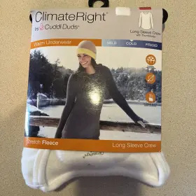Climateright By Cuddl Duds 716272499779 New Fleece Base Layer Ls Crew White Small Thumb Holes