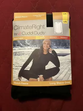 Climateright By Cuddl Duds 769137735772 Climate Right Womens Long Sleeve Crew Stretch Fleece Size L Black