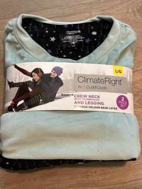 Climateright By Cuddl Duds Cd8620957 Velour Thermal Stretch Base Layer Set L/g Blue/black