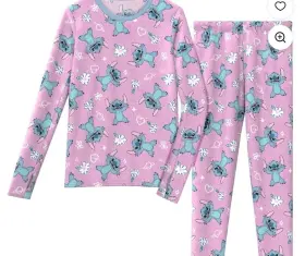 K5a5al1s Climateright By Cuddl Duds Disney Stitch Girls Base Layer Set Xs Pink