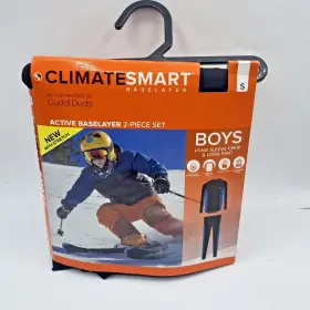 Climatesmart 086201394346 Boysft 2pc Comfortech Poly Base Layer Crew And Pant Set Small Black