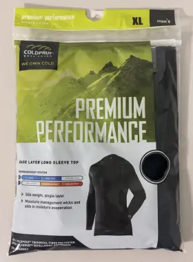 Coldpruf 091641150605 New Mens Thermal Underwear Crew Neck Top Size Xl Black Premium 30