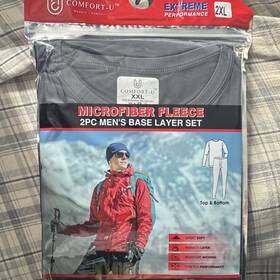 Comfort-u Uw-5030 Comfort-u Mens 2xl Microfiber Fleece Base Layer Set Gray Thermal 2pc