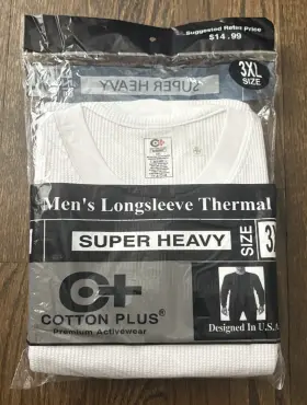 Cpt303xl Cotton Plus Longsleeve Thermal Top Size 3 Xl Super Heavy In Pkg Polyester