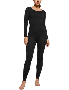 Crz Yoga Zh102125pufbaua Womens Thermal Long Johns Set - Lightweight Base Layer Pajamas Black S