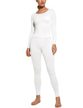 Crz Yoga Zh102200pufbaua Womens Thermal Underwear Set Lightweight Long Johns Base Layer Top Bottom White