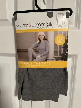 022071499 Cuddl Duds Warm Essentials Waffle Thermal Long Sleeve Crew Graphite Heather Xl