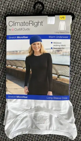 Cuddl Duds 086201145689 Climate Right By Stretch Microfiber White Long Sleeve Crew Size Large