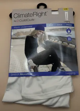 Cuddl Duds 086201145900 Climate Right Women S Stretch Microfiber Legging White Size Large