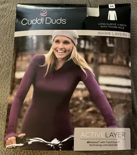 Cuddl Duds 086201155701 Active Layer Warm Layers Long Sleeve V-neck Thumb Medium Gray Floral