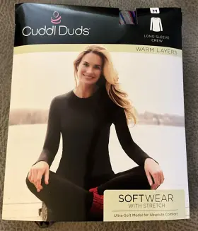 Cuddl Duds 086201213319 Soft Wear With Stretch Warm Layers Long Sleeve Crew Medium Gray Red