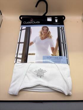 Cuddl Duds 086201272026 New Womens Warm Underwear Lace-trim Short Sleeve V-neck Medium White