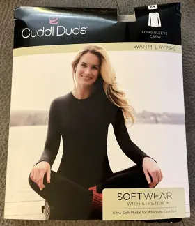 Cuddl Duds 086201282995 Soft Wear With Stretch Warm Layers Long Sleeve Crew Medium Black Floral