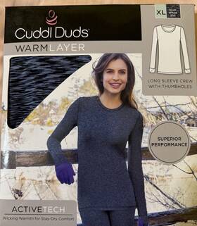 Cuddl Duds 086201420168 Warm Layer Active Tech Long Sleeve Crew Women Xl Nib Thumbholes