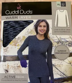 Cuddl Duds 086201420168 Warm Layer Active Tech Long Sleeve Crew Women Xl Nib Thumbholes
