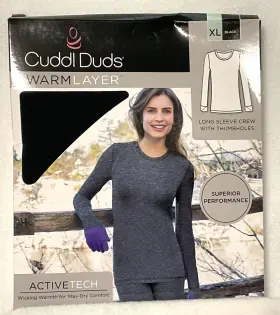 Cuddl Duds 086201420212 Warm Layer Activetech Women Black Xl Long Sleeve Crew With Thumbholes