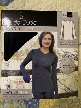 Cuddl Duds 086201420229 Warm Layer Active Tech Long Sleeve Crew Women Xxl Nib Thumbholes Blk