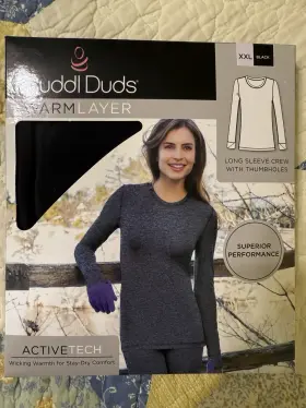 Cuddl Duds 086201420229 Warm Layer Active Tech Long Sleeve Crew Women Xxl Nib Thumbholes Blk