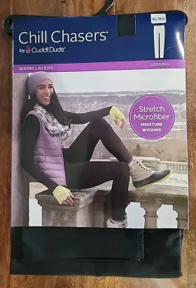 Cuddl Duds 086201524477 Leggings Womens Xl Black Chill Chasers Warm Layers Streach Micofiber
