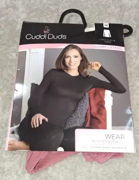 Cuddl Duds 086201526938 Medium Microwear Stretch Long Sleeve Crew Top Rose Red Heather