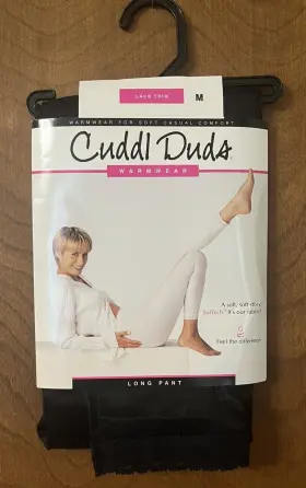 Cuddl Duds 086201579798 Warmwear Long Pant Black Lace Trim Leggings Med