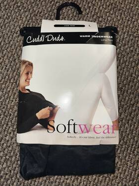 Cuddl Duds 086201579804 Softwear Lace Edge Warm Long Underwear Pants Size Large Black Nwt