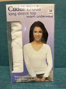 Cuddl Duds 086201803466 New Ladies Long Sleeve Top Shirt Warm Underwear White Johns Nib