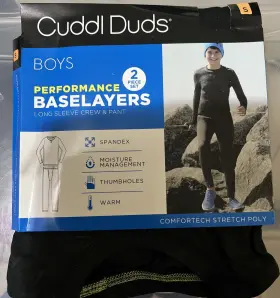 Cuddl Duds 086201803794 Boys Small Performance Baselayer Set L/sleeve Crew/pants Black - New