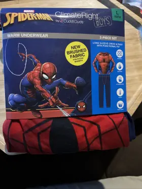 Cuddl Duds 086201816954 Spider Man Boys Large 10-12 Climate Right By Long Underwear Set New