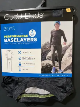 Cuddl Duds 196194506340 Boys Small Performance Baselayer Set L/sleeve Crew/pants D Grey- New