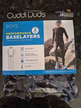 Cuddl Duds 196194506418 Boys Small Performance Baselayers Set L/sleeve Crew/pants Grey- New