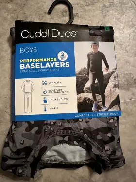 Cuddl Duds 196194506432 Boys Poly Spandex Baselayer Set Crew Shirt And Pants Sz Large 12/14 Nwt