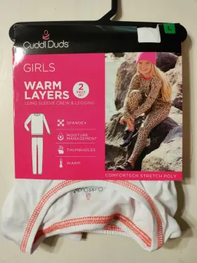 Cuddl Duds 196194508412 Girls Crew Top Bottoms Set Size L/10-12 White