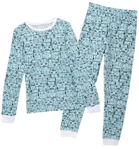 Cuddl Duds 196194508801 Girls Warm Layers Thermal Crew Top Bottoms Set Size M 7-8 Blue Cat