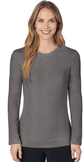 Cuddl Duds 196194514116 Women S Fleecewear Strech Long Sleeve Crew Top Charcoal Heather L New