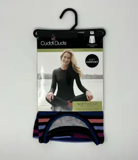 Cuddl Duds 196194518206 Soft Comfort Long Sleeve Crew - Size M Black/stripe New
